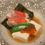 鮨 山浦 - 28年5月　金目鯛酒蒸し　胡麻豆腐、イクラ　ポン酢