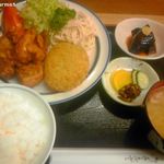 トンカツ 浅井 - メンチカツ+トリモモからあげ定食 (900円) 2016/06