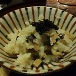 つる幸 - 鮑とトリュフの炊き込みご飯、昆布締めキャビア乗せ！！！（以上2016年5月）