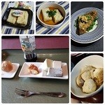 伊勢屋豆腐店 - 2016.5　試食と胡麻豆腐揚げ出し、黒ゴマ豆腐の厚揚げ、海老と豆腐つみれ