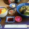 里 - 料理写真:山菜うどんとミニイクラ鮭丼