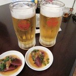 オリオン生＆かつを刺し