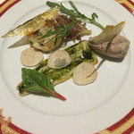 マッシュルーム - 鮎と夏トリュフのムース フィレのソテー ミントと白桃のサラダ添え