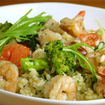 Risotto with plump shrimp, fresh tomatoes and basil