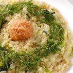 Cream risotto with cod and perilla leaves