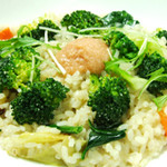 Cream risotto with cod roe and Morimori broccoli