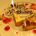 シェヌー - デザートその３（誕生日のサービスでプレートにお祝いの文字描き付）