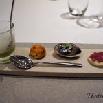 ユニッソン デ クール - セロリのスープ　ごまのブリオッシュ　大黒さんま　エシャロットのマリネ