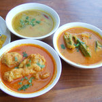 spice kitchen moona - 3種のカレーセット(1100円)+カレー大盛り(160円)×3