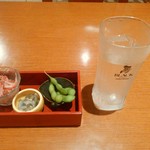海鮮茶屋 一鮮 - 【2016.6.9(木)】季節のおつまみ3点セット＋芋焼酎水割り