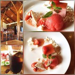 カーブドッチ -  ✨Today's Lunch✨1850yen その④
      
      デセール
      
      イチゴソルベ、イチゴムース、メレンゲの焼き菓子とアイスコーヒーっ(˵ ˃̶̀ε ˂̶́ ˵)ෆ⃛