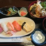 お食事処かなめ - 得々セット（寿司５貫＋天丼）1,080円（税込）