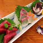 海鮮料理 吾作どん  - H.28.6.12.夜 お造り 上本マグロ 680円・真鯛 580円・蛸ぶつ 580円