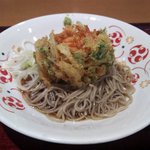 生蕎麦いろり庵きらく - 桜えびの冷しかき揚げそば（横からアップ）