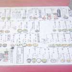 いろり山賊 - 料理は入口前に注文カウンターがあるとかいてあるので、外になったメニュー表を見てみると、炭火焼き、麺料理、ご飯物、川魚、豆腐、山菜料理、漬け物