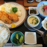 海石榴 - ヒレカツ定食（茶碗蒸し、刺身付き）