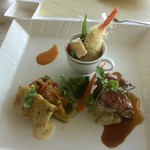 Shiosai - 海老のカダイフ包み、サーロインステーキ、鱸のグリル