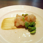 齋華 - 4】海老　海老の卵　空豆　マスタードソース