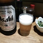 かぶき亭 - ビールは、アサヒスーパードライの大瓶です（税抜で￥５５０）