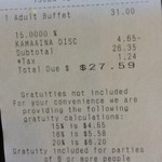 Shor American Seafood Grill - チップの計算がレシートに書かれてます♪