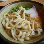 たんたん温泉　福寿の湯　軽食コーナー - 平たい麺です