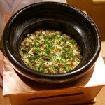 虎白 - 「飯物」鮑の炊き込みご飯、肝ソース添え　2016年4月