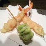 天ぷら岡本 - 天ぷら岡本(活車海老、空豆)