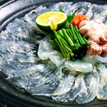 魚浜 - 料理写真:白身魚は薄造り。 ポン酢でも醤油でも。おすすめは冷酒で！