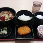 ゆで太郎 - 2016/3 レビュ14回目 納豆 360円（納豆、生卵、かけそば、ご飯）+　コロッケ（サービス券利用）