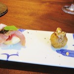 モーネ - 無花果と鯛と生ハム　里芋コロッケにフォアグラバター