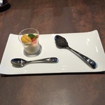 ル ボークープ - 新玉葱のブランマンジェトマトのグラニテと雲丹を添えて（新作）
      ブータンノワール 2016-6