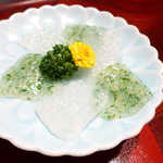 刺身。ぷるんぷるんの食感は期待以上！ 辛子酢味噌の味も完璧です