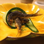 緒方 - 琵琶湖産の鮎の揚物 と 胡瓜