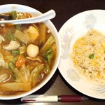 龍盛菜館 - 五目麺＋半チャーハン　800→540円