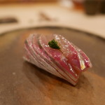 鮨　仙八 - 鯵にネギのたたきを乗せて