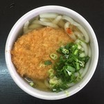 あい麺 - 屋島方面にお出かけです。天気が持ち直して晴れ間が拡がります。
            かけ小 コロッケ ¥320
            ちょい太めとの売り文句で惹かれます。釜かけみたいなヌメリを感じる麺で美味いですね。コロッケはデカイ( ^ω^ )