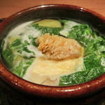 二条城ふる田 - 10】小鍋:甘鯛鱗 揚げ賀茂茄子 大原のみつば 湯葉(2016.5月)