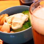 Ten Riyuu - ホタテ煮・きゅうりスライス＋マヨ（お通し）