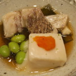鮨 山浦 - 28年6月　輪島能登黒酒蒸し　胡麻豆腐、枝豆