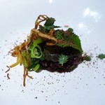 Il Povero Diavolo - クジラのタルタル、葱、高菜、バーベナ
　卵黄のコンフィ