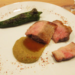 ラ・トラース - 5】五条のばあく豚 焼ナスぴゅれ 万願寺とうがらし ピメンデスプレット(2016.6月)