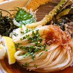 うどん匠人 岡本 - 野菜天ぶっかけ「汁をかけてみました図」