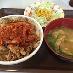 Sukiya - キムチ牛丼、豚汁、サラダ