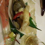 湯之谷けんぽセンター - 筍と地鶏の胡麻味噌焼き　順才　谷中生姜　紫陽花