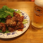 ヤンニョンチキン+ビール
