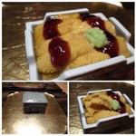 御料理 光安 - ◆雲丹・・粒も大きく甘みのある、美味しい雲丹です。
      かなりの高級品だと思いますが、それを2段重ねで出してくださるとは