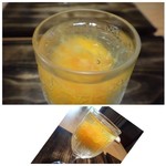 御料理 光安 - ◆定番「卵黄の味噌漬け」お出汁のジュレ添え。
      毎回頂くのですが「黄身ってこんなに美味しいのね」と思いますね。