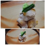 御料理 光安 - ◆鱧の焼き霜・・丁寧に包丁が入った鱧が柔らかくとても美味しく、タレもいいお味。
      此方で頂く「焼き霜」は素材が変わっても毎回外れがありません。