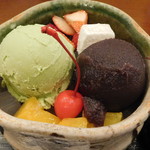 文明堂茶館 ル・カフェ - クリームあんみつ抹茶アイスクリン