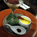 時の宿 すみれ - カボチャの黒蜜プリンとぶどうのソルベ